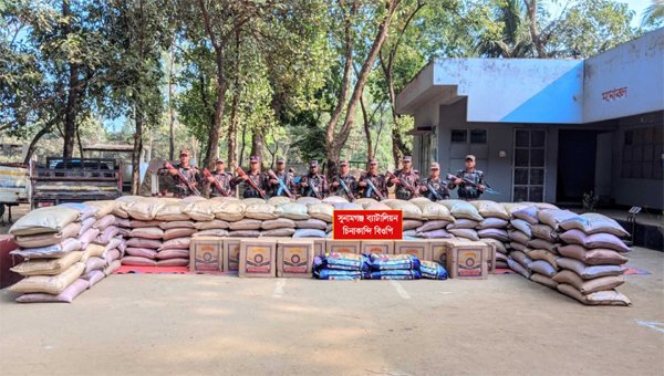 সুনামগঞ্জ সীমান্তে কোটি টাকার চোরাচালান পণ্য জব্দ